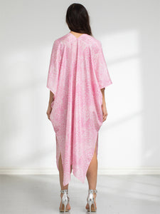 Sidenkaftan i rosa och vitt korallmönster. Baksida 1